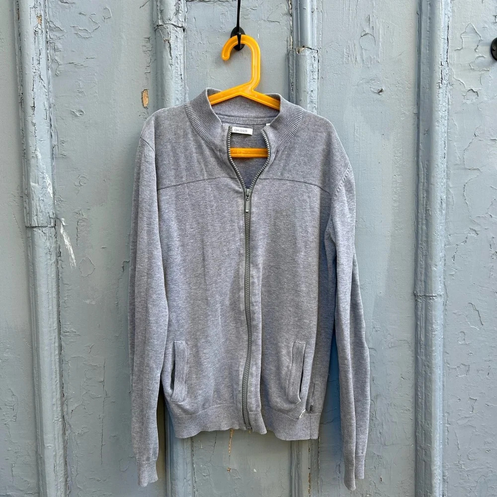 Okaidi Grey Cotton  Elbow Patch Cardigan Sweater, size 14